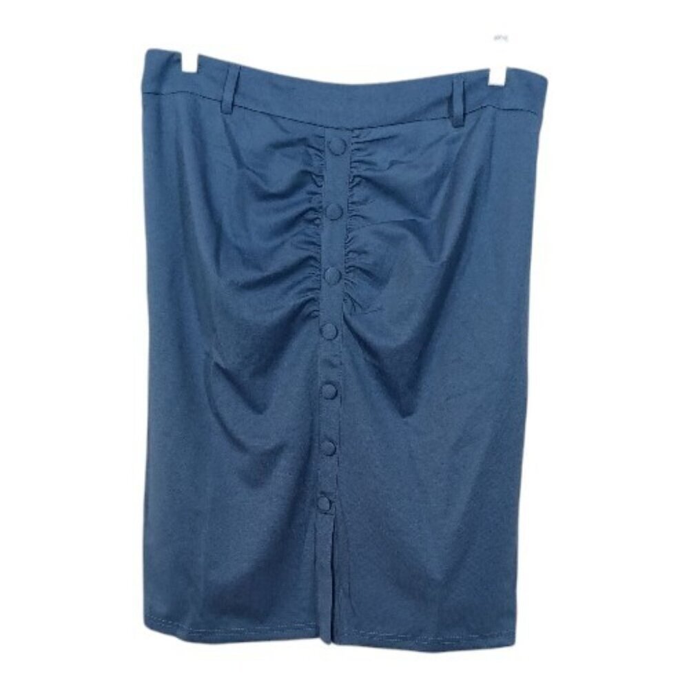 Belle Poque High Waisted Stretchy Pencil Skirt Women Size 2XL Blue Knee Length